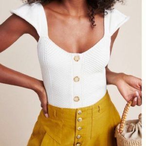 Anthropologie Flutter Sleeve Ivory Tank Sweater